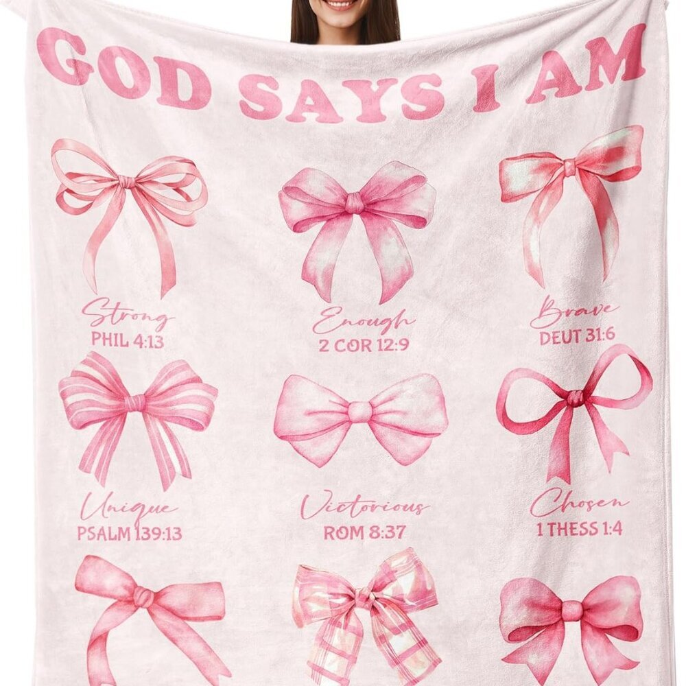 Christian Gifts Women Pink Bow Blanket 60x50 Inspirational Religious